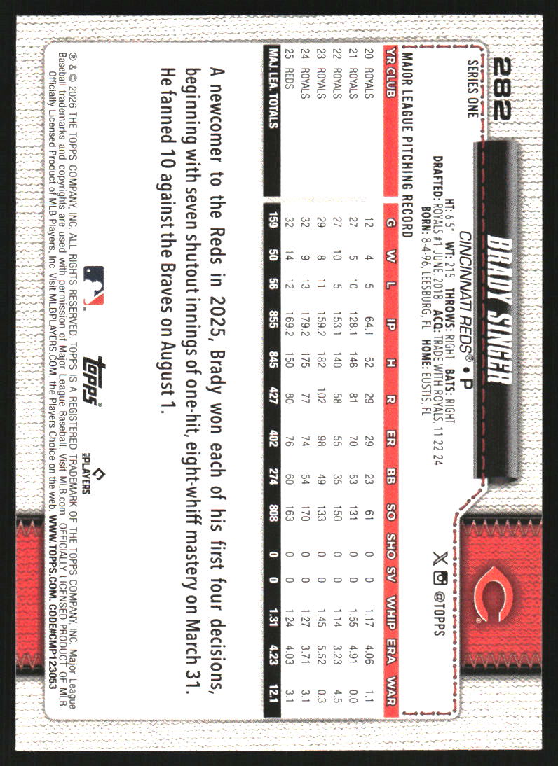 2026 Topps Rainbow Foil #282 Brady Singer