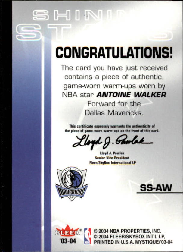2003-04 Fleer Mystique Shining Stars Warmups #SSAW Antoine Walker back image