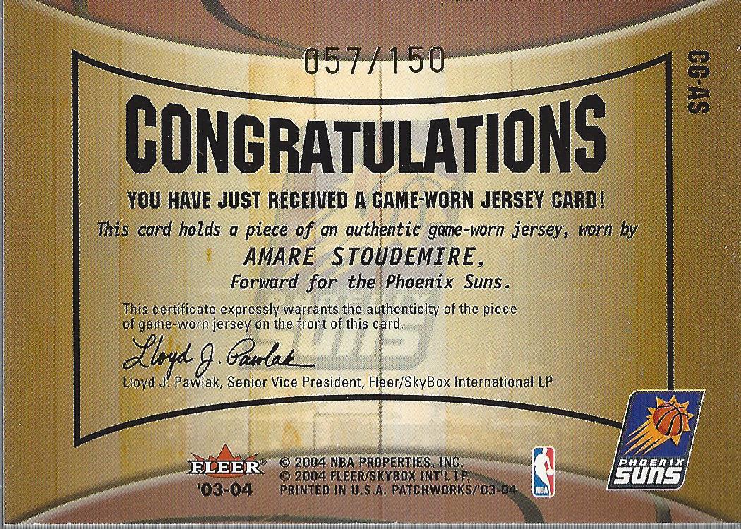 2003-04 Fleer Patchworks Courting Greatness Jerseys Patches #AS Amare Stoudemire back image