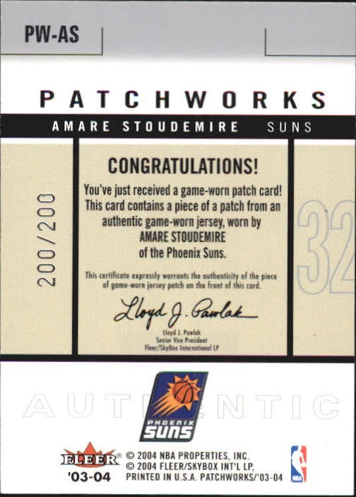 2003-04 Fleer Patchworks Jerseys #AS Amare Stoudemire back image