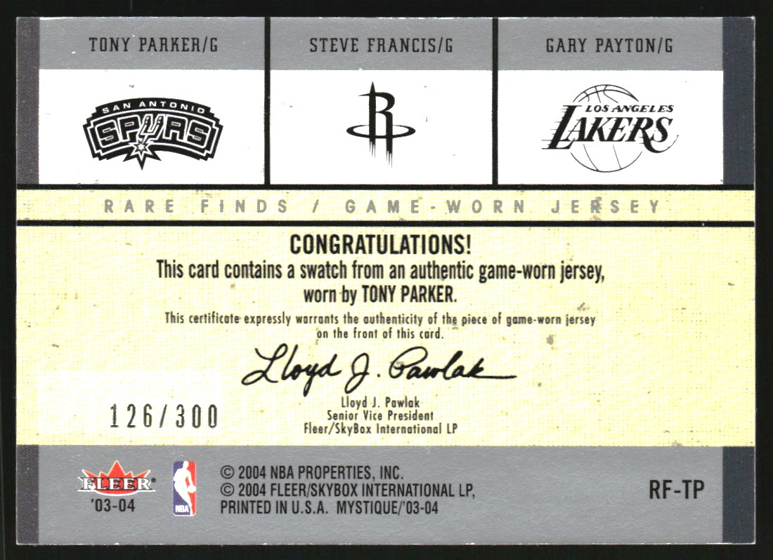 2003-04 Fleer Mystique Rare Finds Jerseys #RFTP Tony Parker