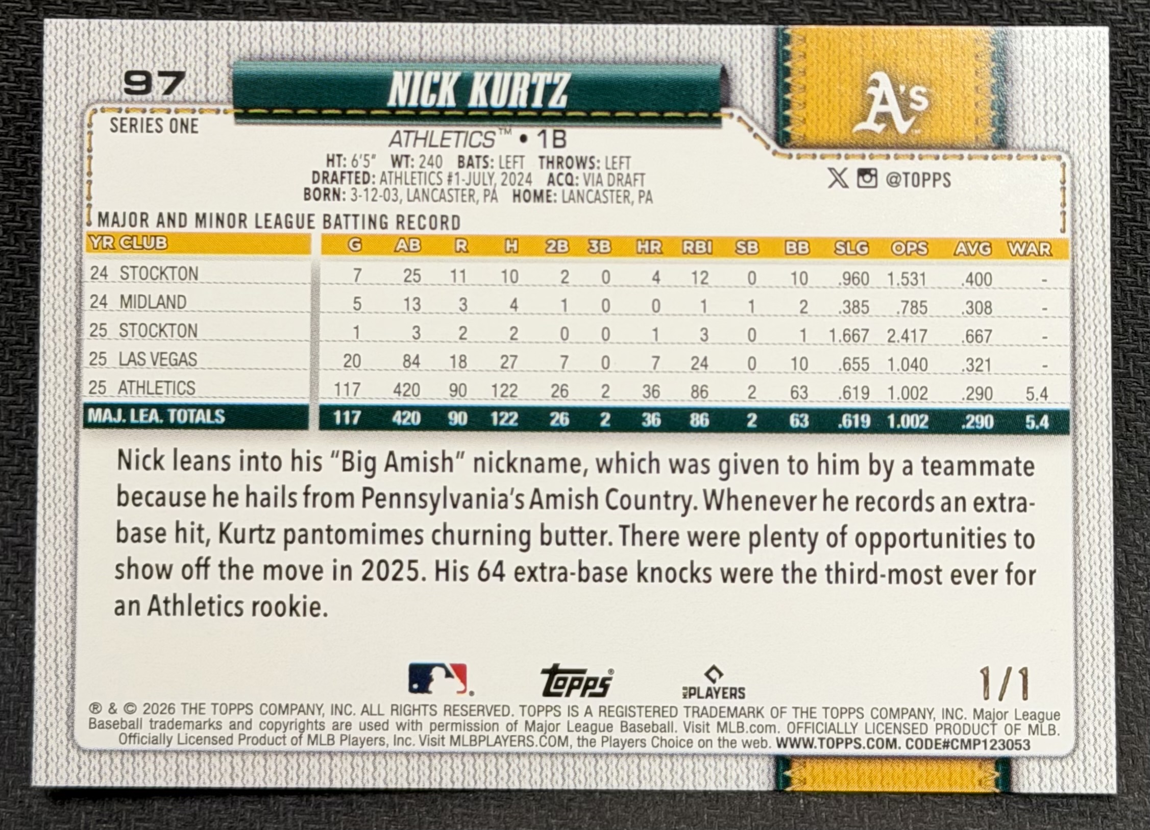 2026 Topps Rose Gold Spring Training #97 Nick Kurtz back image