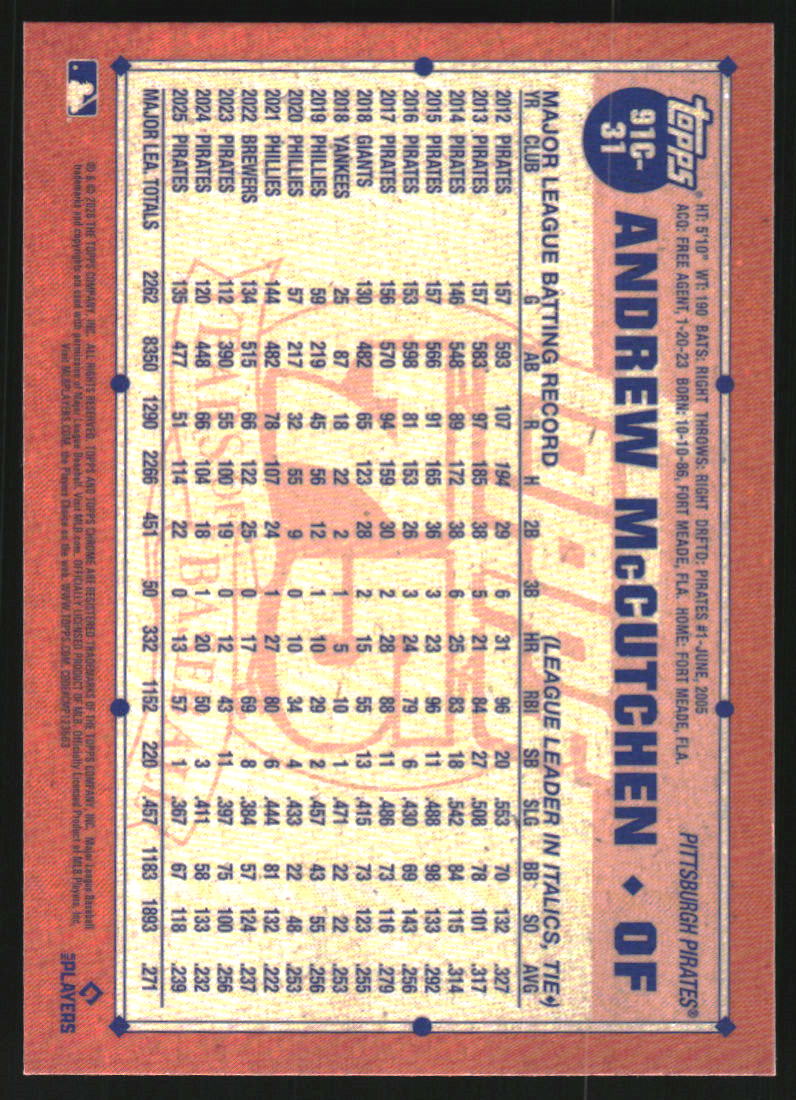 2026 Topps '91 Topps Silver Pack Chrome #91C31 Andrew McCutchen