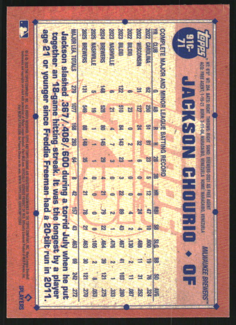 2026 Topps '91 Topps Silver Pack Chrome #91C71 Jackson Chourio
