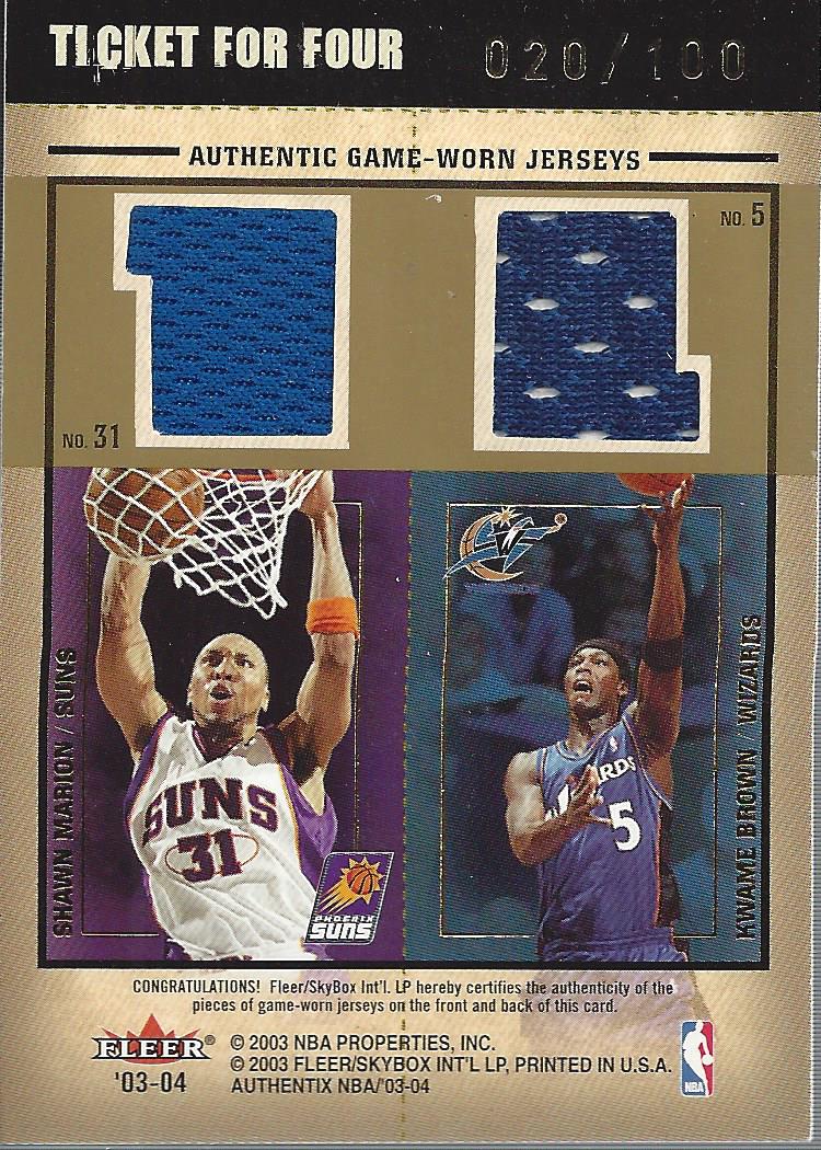 2003-04 Fleer Authentix Ticket for Four #BHMB Mike Bibby/Richard Hamilton/Shawn Marion/Kwame Brown back image