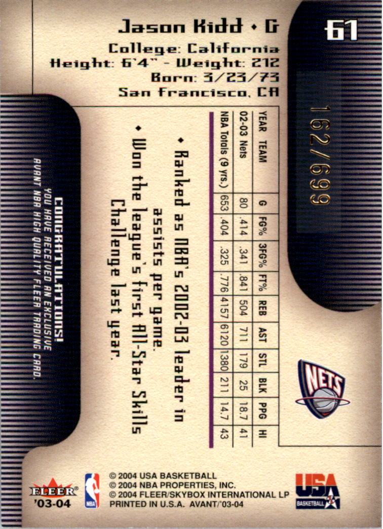 2003-04 Fleer Avant #61 Jason Kidd back image