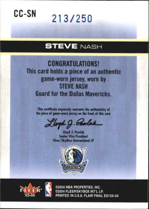 2003-04 Flair Final Edition Courtside Cuts Jerseys 250 #SN Steve Nash back image