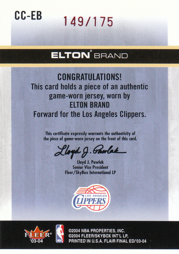 2003-04 Flair Final Edition Courtside Cuts Jerseys 175 #EB Elton Brand back image