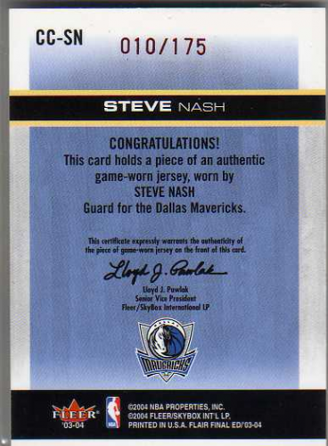 2003-04 Flair Final Edition Courtside Cuts Jerseys 175 #SN Steve Nash back image