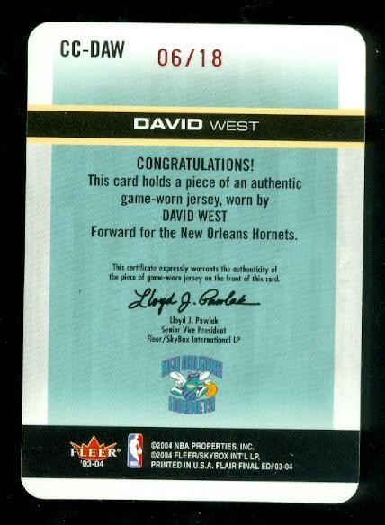 2003-04 Flair Final Edition Courtside Cuts Jerseys Die Cuts 18 #DAW David West back image
