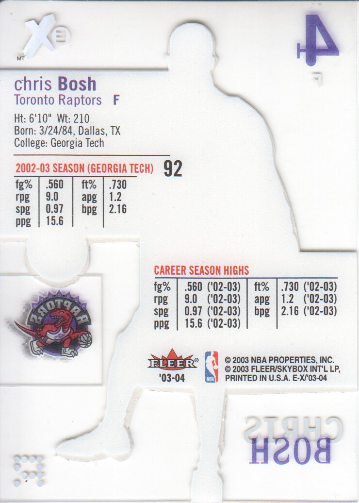 2003-04 E-X #92 Chris Bosh RC back image