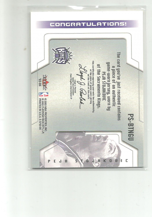 2003-04 E-X Behind the Numbers Game-Used #14 Peja Stojakovic back image