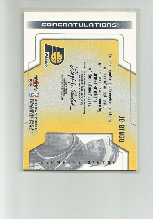 2003-04 E-X Behind the Numbers Game-Used #23 Jermaine O'Neal back image