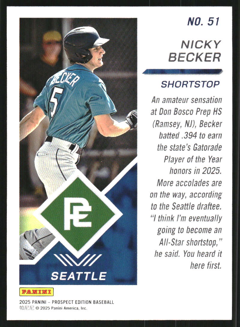 2025 Panini Prospect Edition Bronze #51 Nicky Becker /199