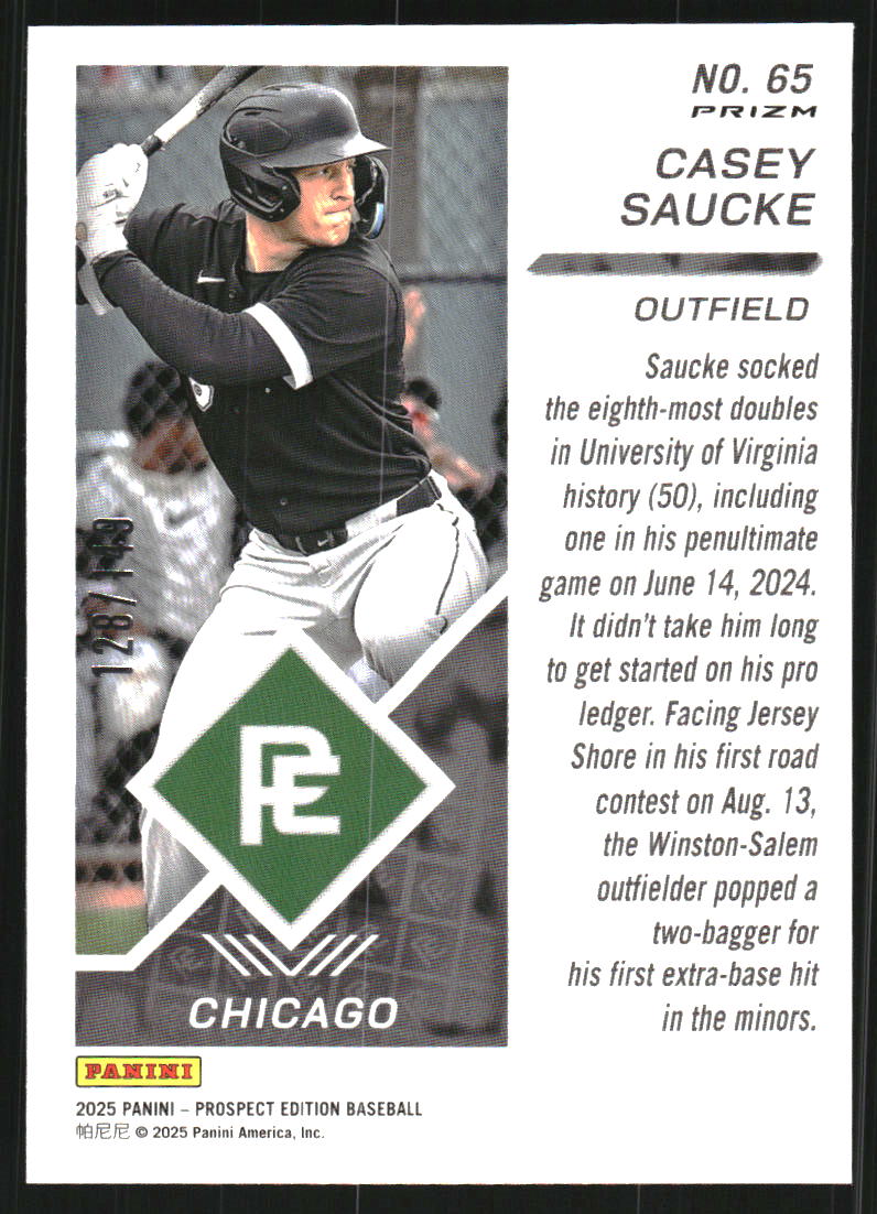 2025 Panini Prospect Edition Holo Prizms Blue #65 Casey Saucke /149