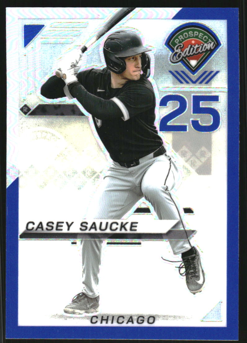 2025 Panini Prospect Edition Holo Prizms Blue #65 Casey Saucke /149