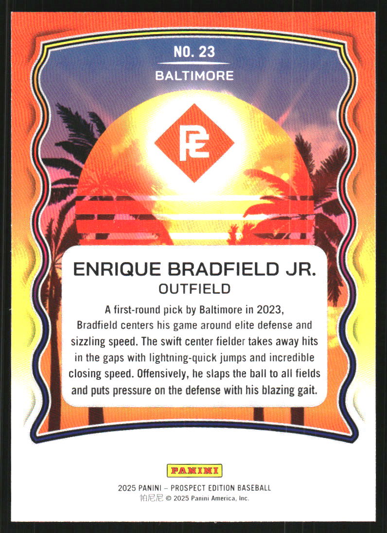 2025 Panini Prospect Edition Prepping for the Pros Purple #23 Enrique Bradfield Jr. /49