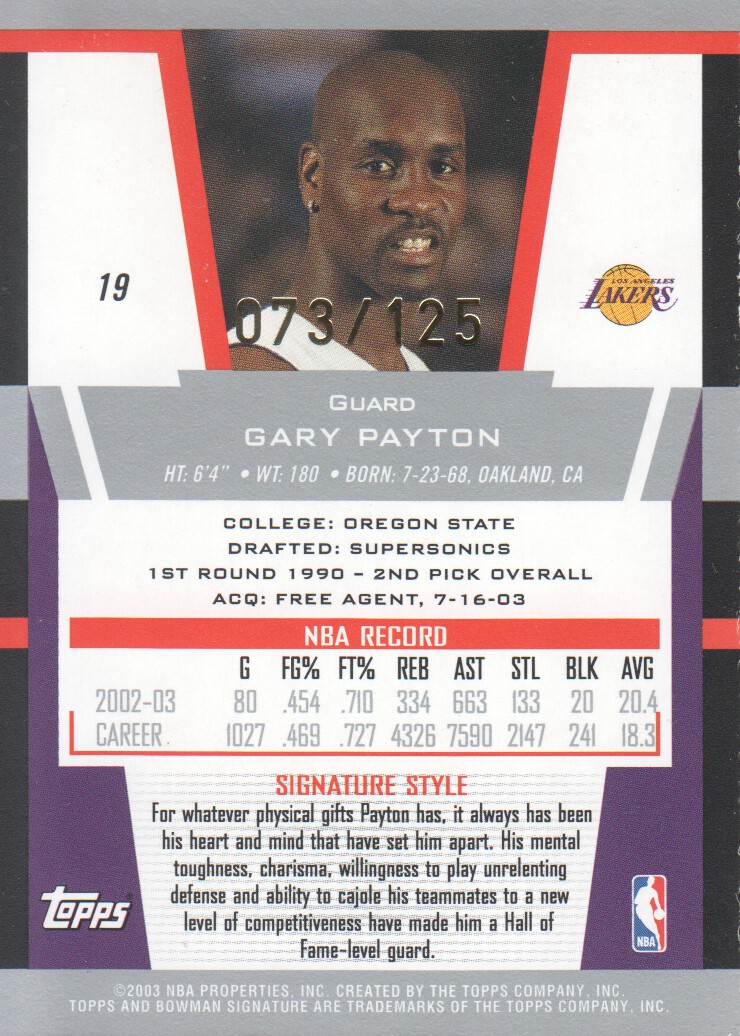2003-04 Bowman Signature Edition Foil #19 Gary Payton back image
