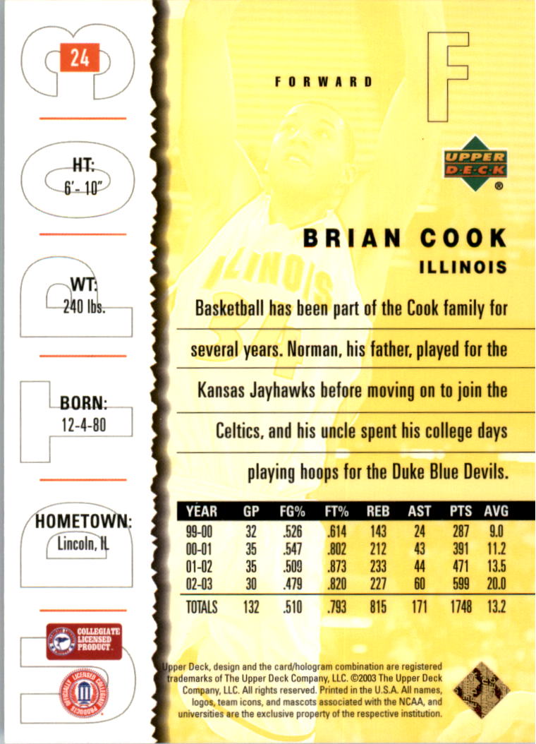 2003-04 UD Top Prospects Gold Collection #24 Brian Cook back image