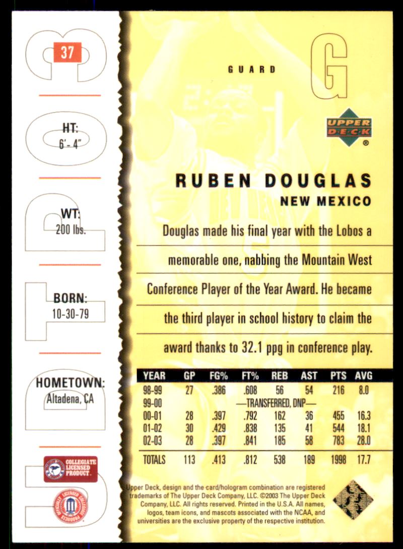 2003-04 UD Top Prospects Gold Collection #37 Ruben Douglas back image