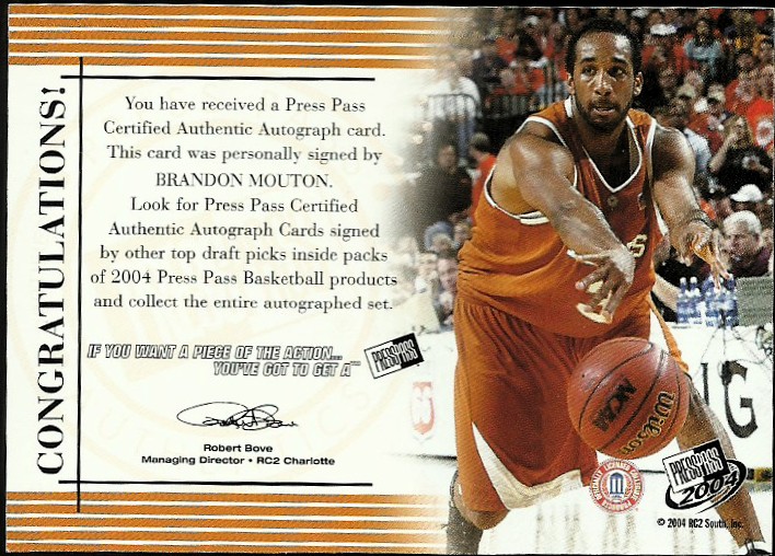 2004 Press Pass Autographs Gold #22 Brandon Mouton back image
