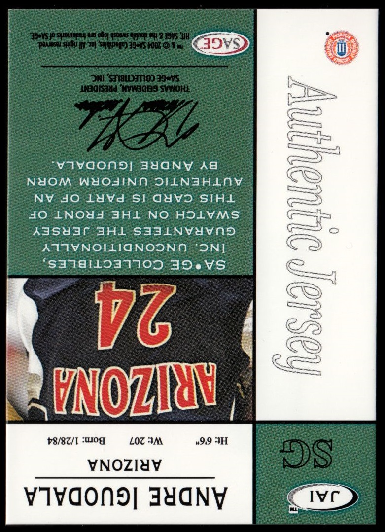2004 SAGE HIT Jerseys #JAI Andre Iguodala back image