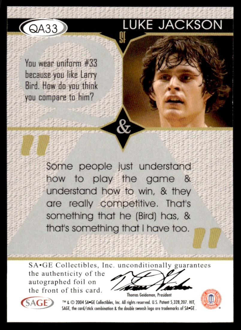 2004 SAGE HIT Q&A Autographs #Q33 Luke Jackson