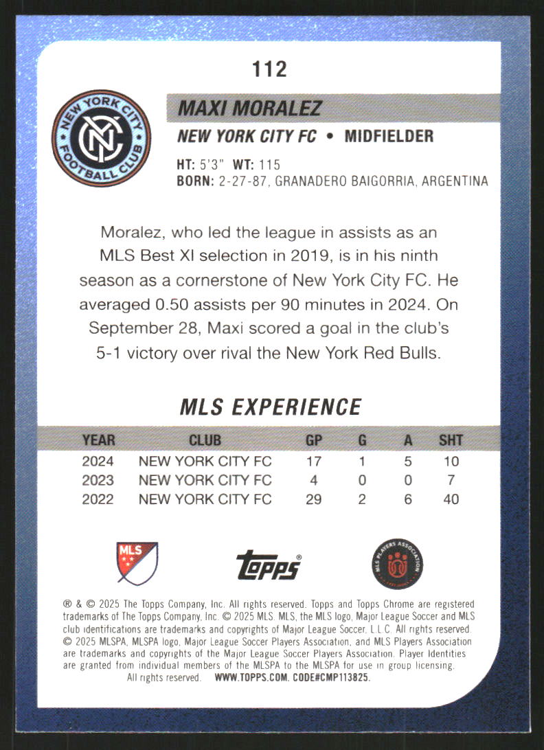 2025 Topps Chrome MLS Aqua Refractors #112 Maxi Moralez /199