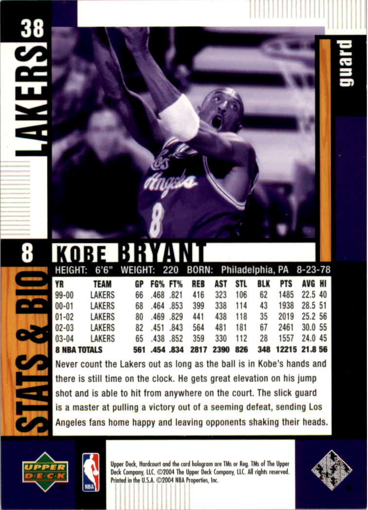 2004-05 Upper Deck Hardcourt #38 Kobe Bryant back image