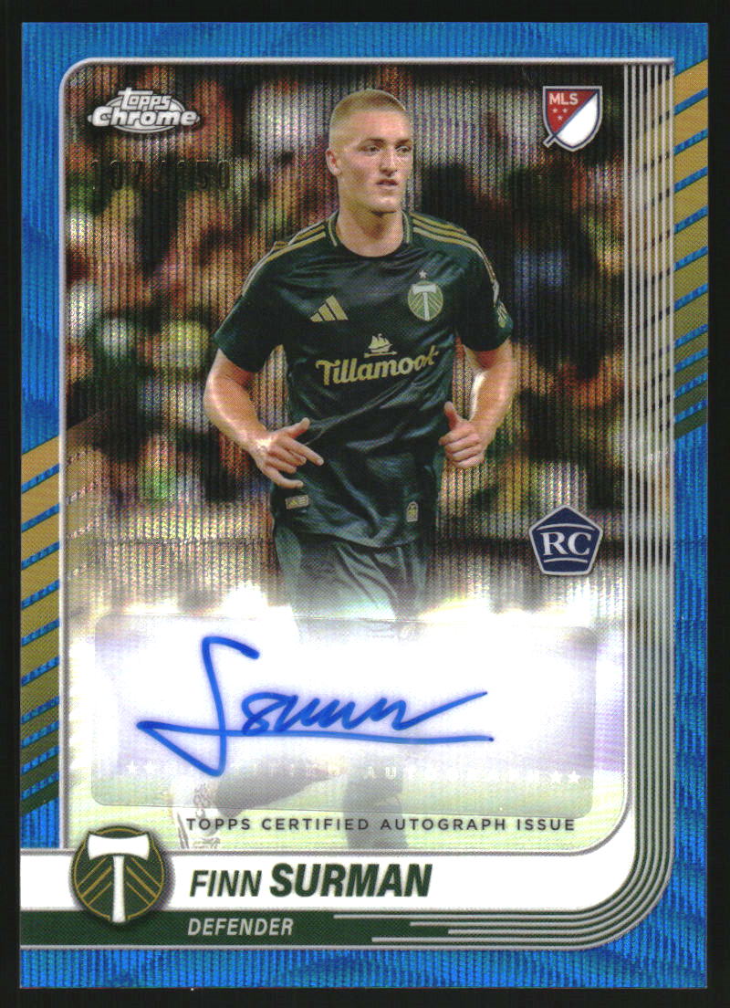2025 Topps Chrome MLS Autographs Blue Wave Refractors #CAFS Finn Surman Auto /150