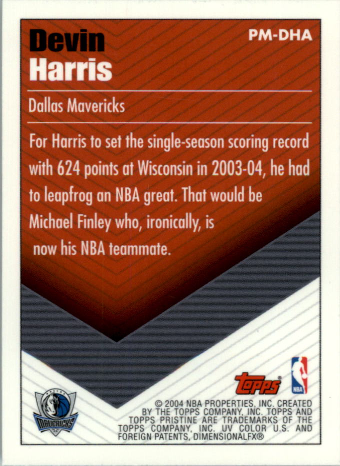 2004-05 Topps Pristine Mini #DHA Devin Harris back image