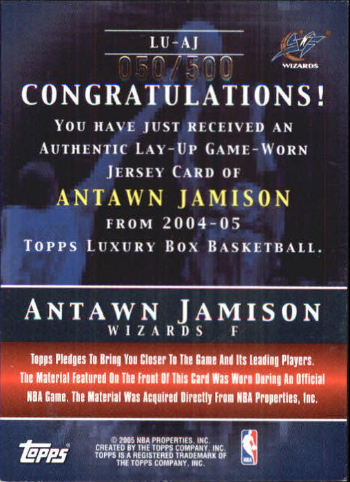 2004-05 Topps Luxury Box Lay-Up Relics #AJ Antawn Jamison back image