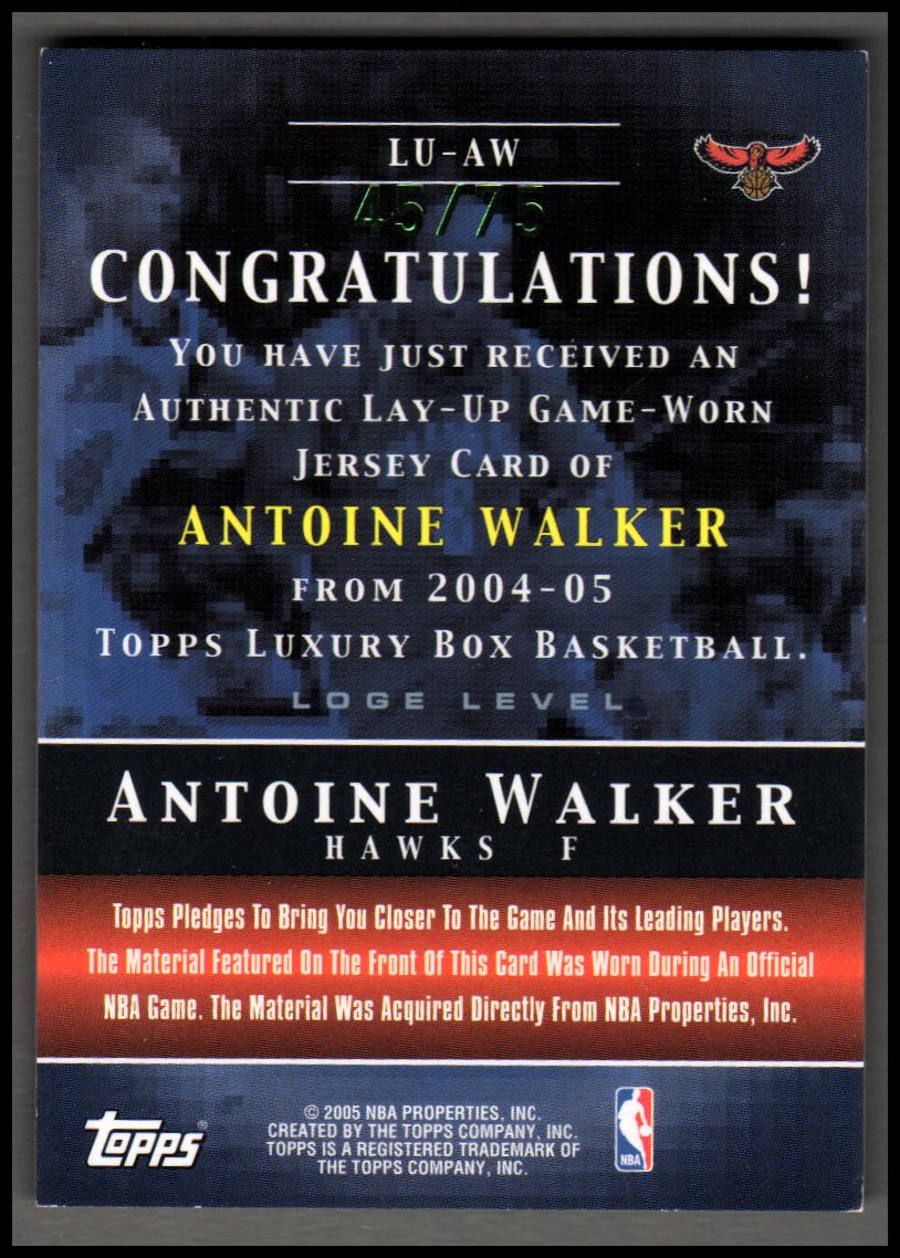 2004-05 Topps Luxury Box Lay-Up Relics 75 #AW Antoine Walker back image