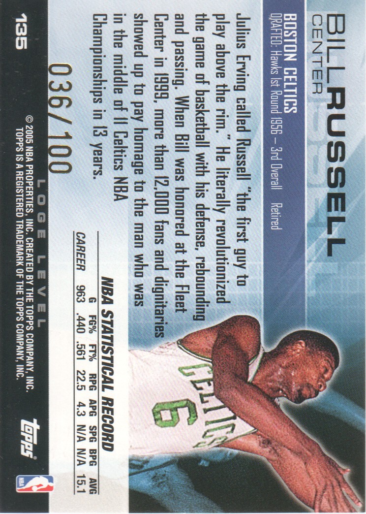 2004-05 Topps Luxury Box 100 #135 Bill Russell back image