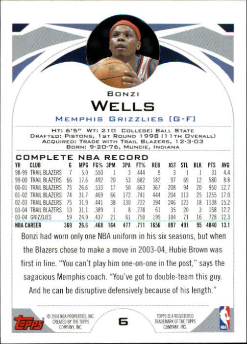 2004-05 Topps First Edition #6 Bonzi Wells back image