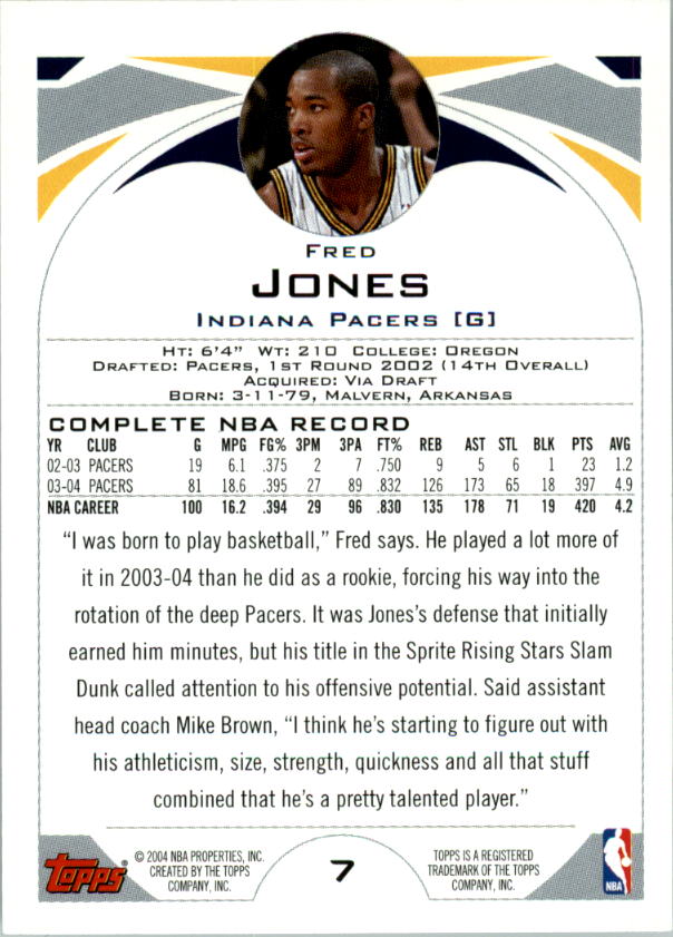 2004-05 Topps First Edition #7 Fred Jones back image