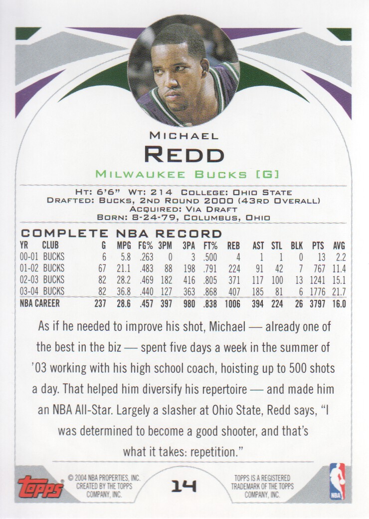 2004-05 Topps First Edition #14 Michael Redd back image