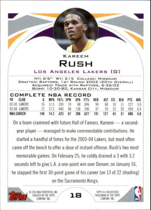 2004-05 Topps First Edition #18 Kareem Rush back image