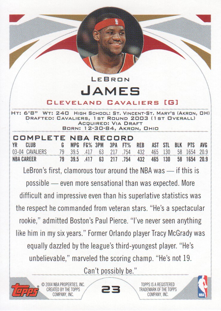2004-05 Topps First Edition #23 LeBron James back image