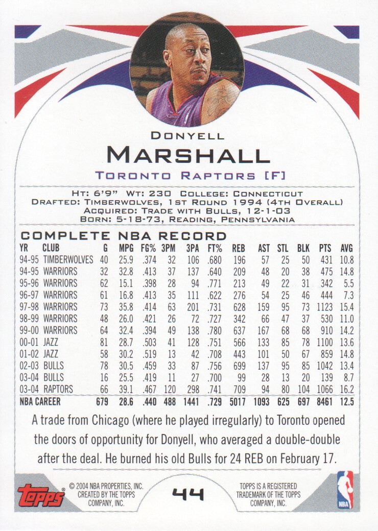 2004-05 Topps First Edition #44 Donyell Marshall back image