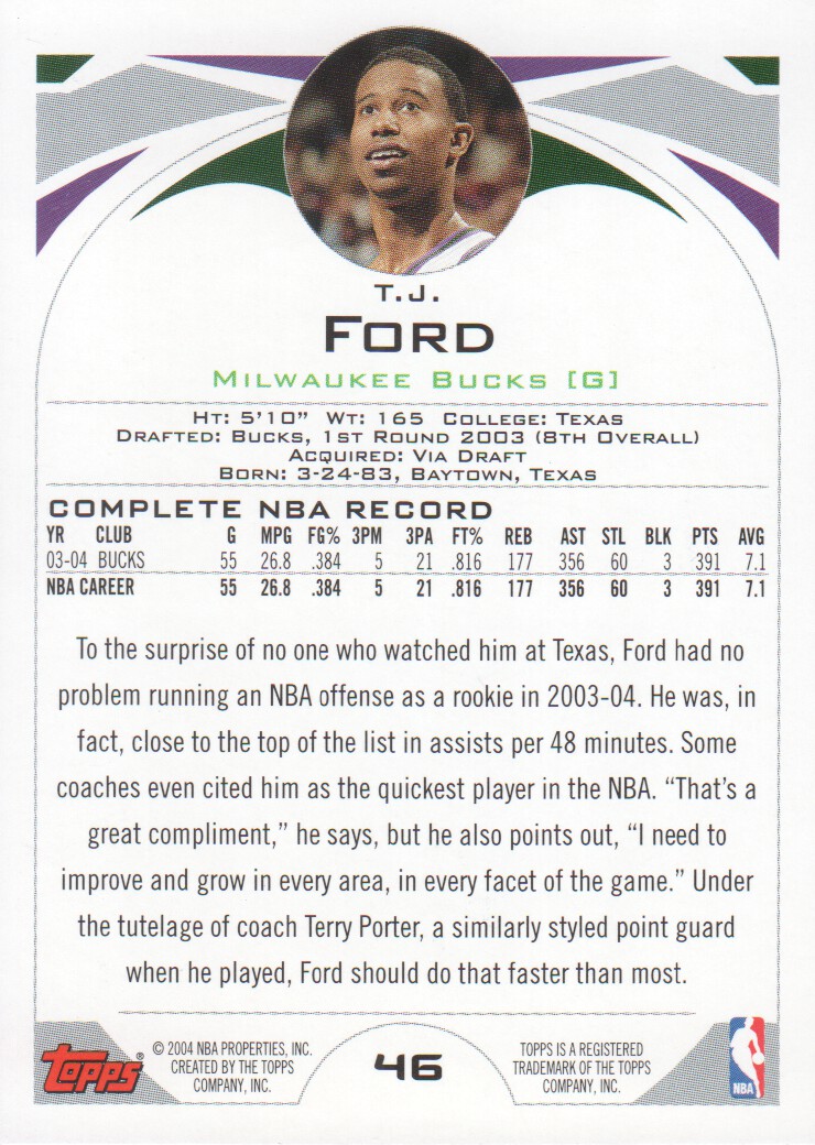 2004-05 Topps First Edition #46 T.J. Ford back image