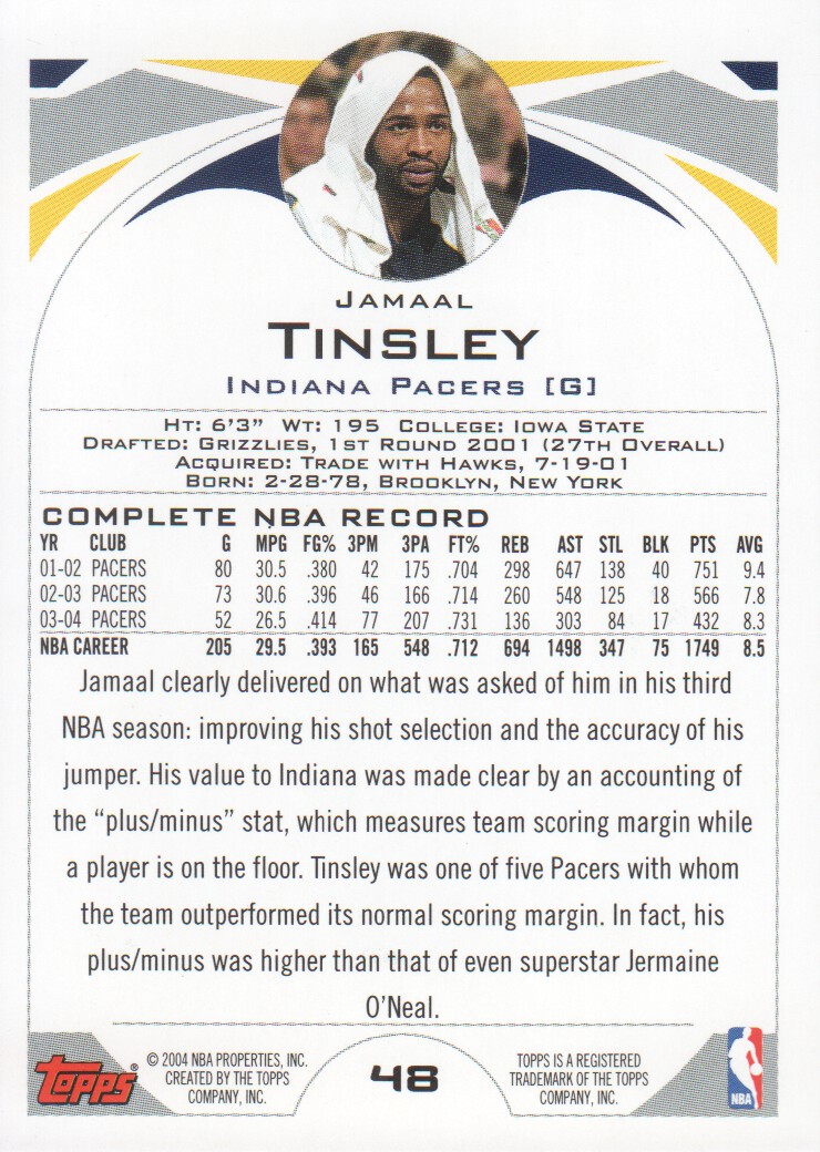 2004-05 Topps First Edition #48 Jamaal Tinsley back image
