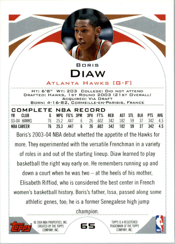 2004-05 Topps First Edition #65 Boris Diaw back image