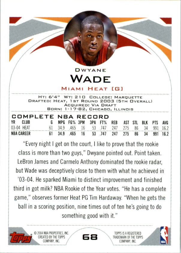 2004-05 Topps First Edition #68 Dwyane Wade back image
