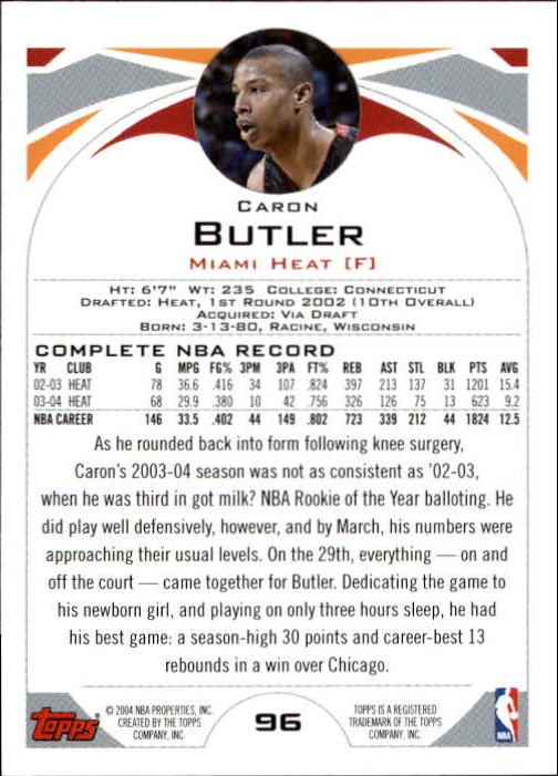 2004-05 Topps First Edition #96 Caron Butler back image