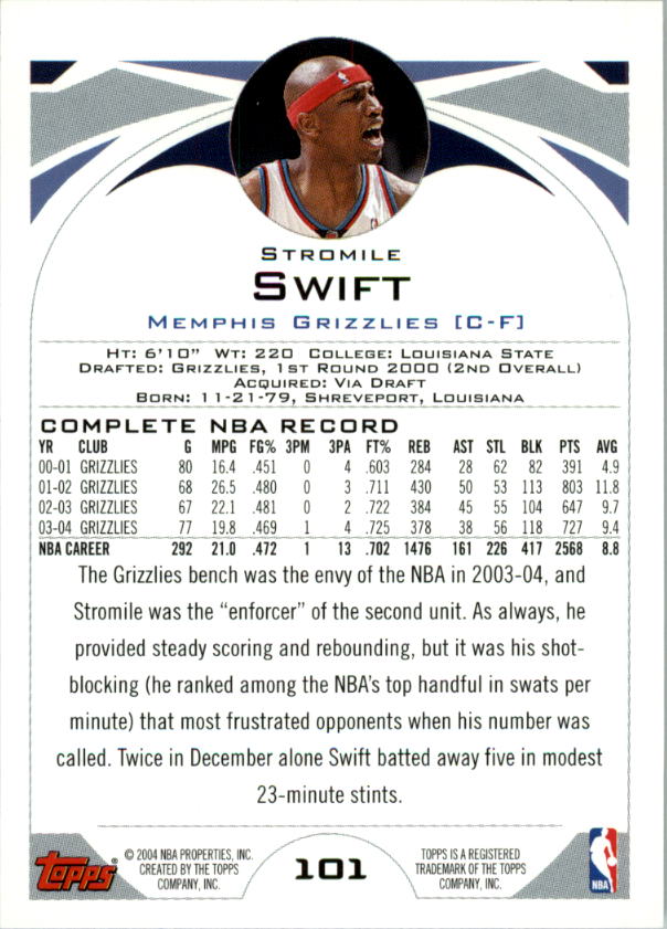 2004-05 Topps First Edition #101 Stromile Swift back image