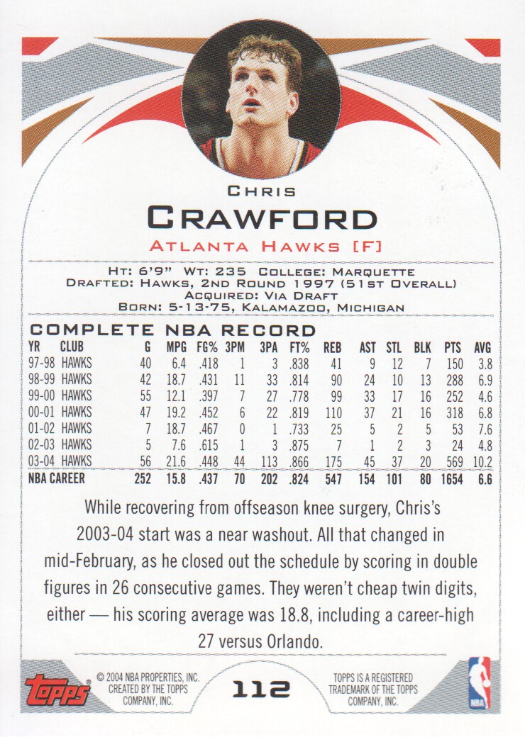 2004-05 Topps First Edition #112 Chris Crawford back image