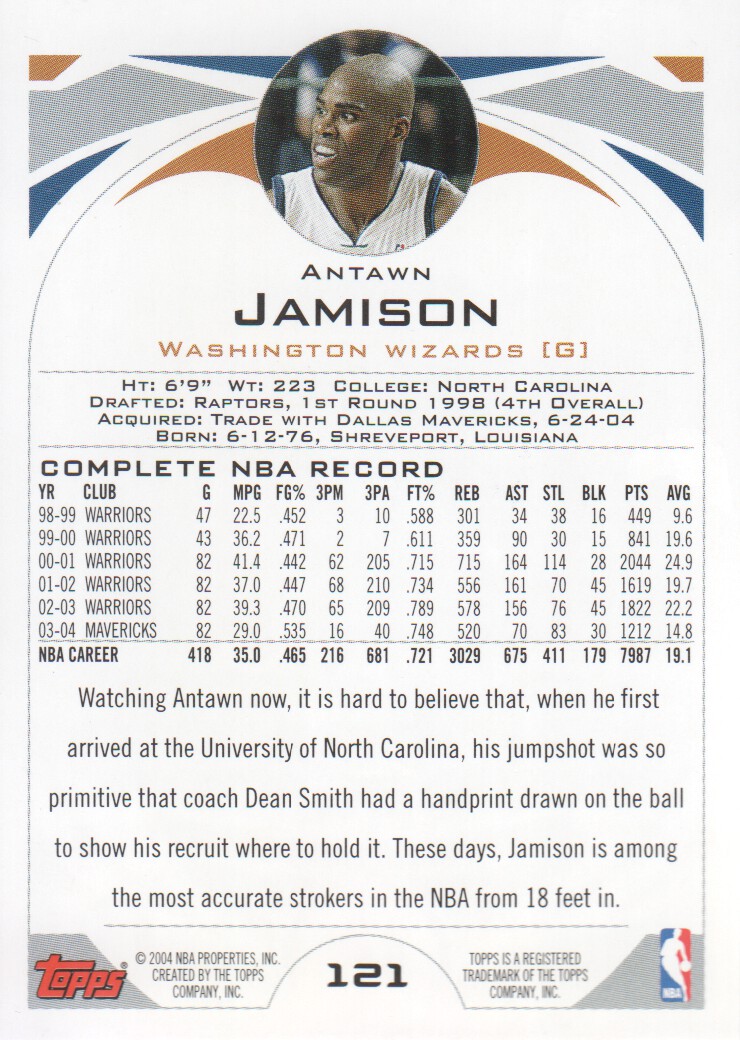 2004-05 Topps First Edition #121 Antawn Jamison back image