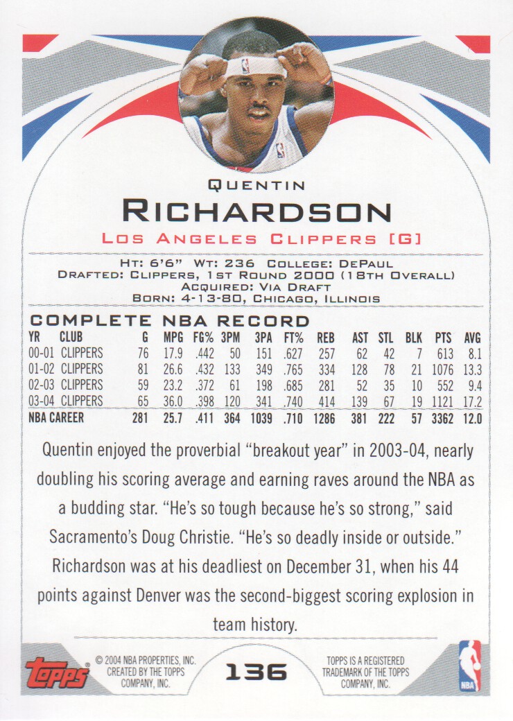 2004-05 Topps First Edition #136 Quentin Richardson back image