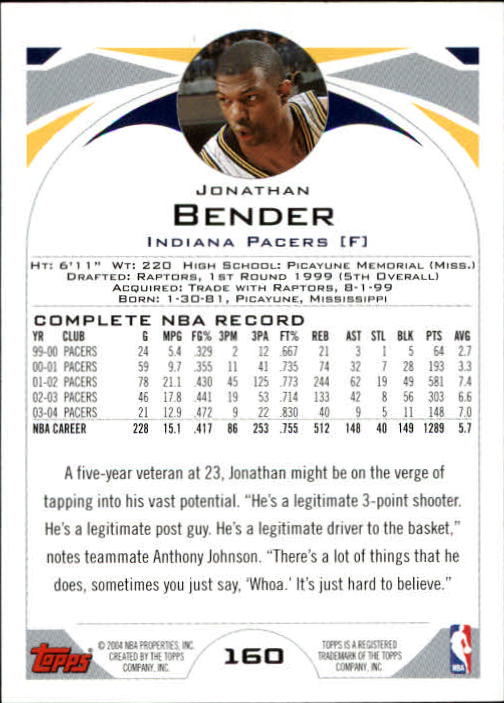 2004-05 Topps First Edition #160 Jonathan Bender back image